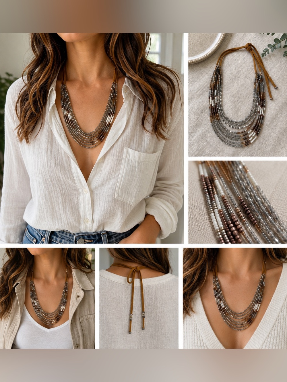 Stella & Dot versatile layering necklace with leather tie